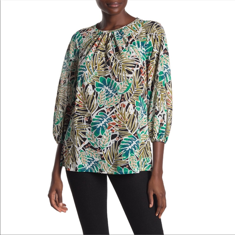 ECI Puff Sleeve Printed Knit Top - Picture 2 of 8